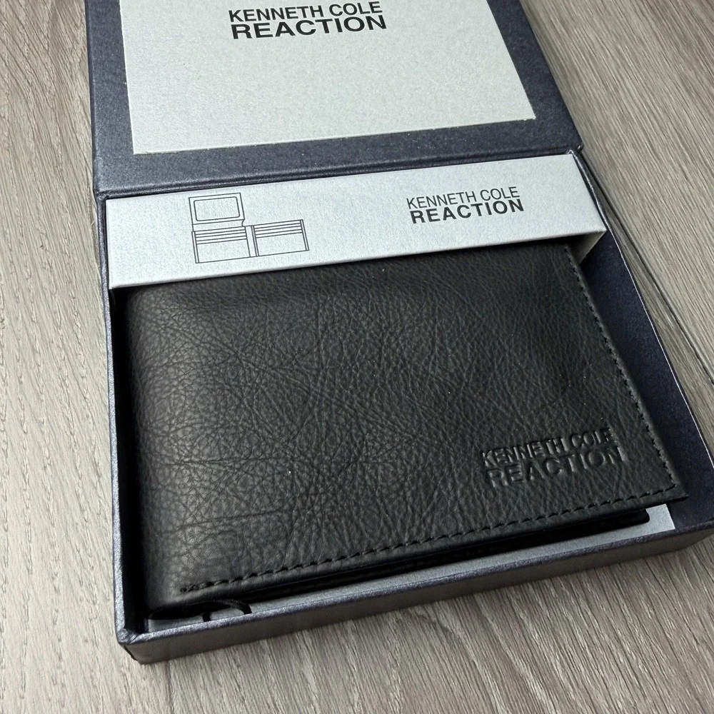 Kenneth Cole Reaction Men's Leather Bi Fold Wallet Black New